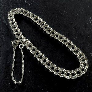 Vintage Sterling Silver Charm Bracelet 7.5" Elco Double Link Chain 5.5mm 6.5g